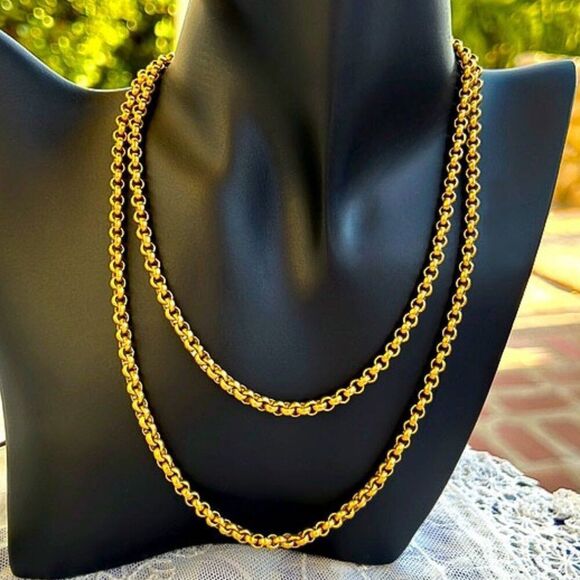 Vintage Midcentury Crown Trifari Textured Gold Rolo Belcher Chain 32” - Picture 1 of 7